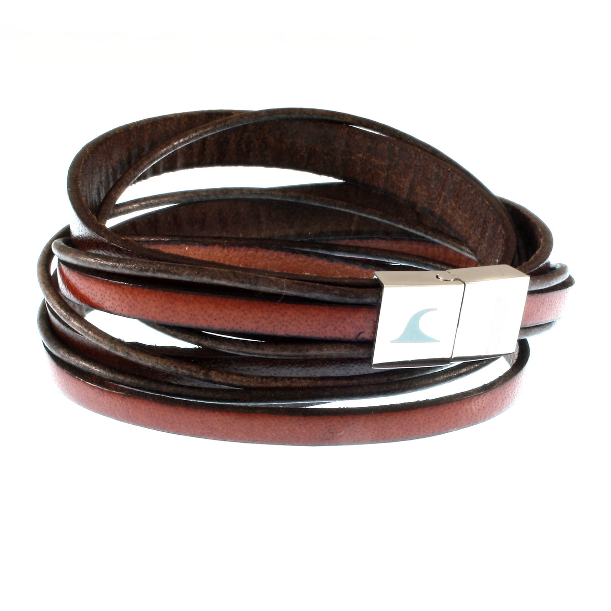 Lederarmband-Herren-Rockstar-braun-mahagoni-flach-Edelstahlverschluss-vorn-wavepirate-shop