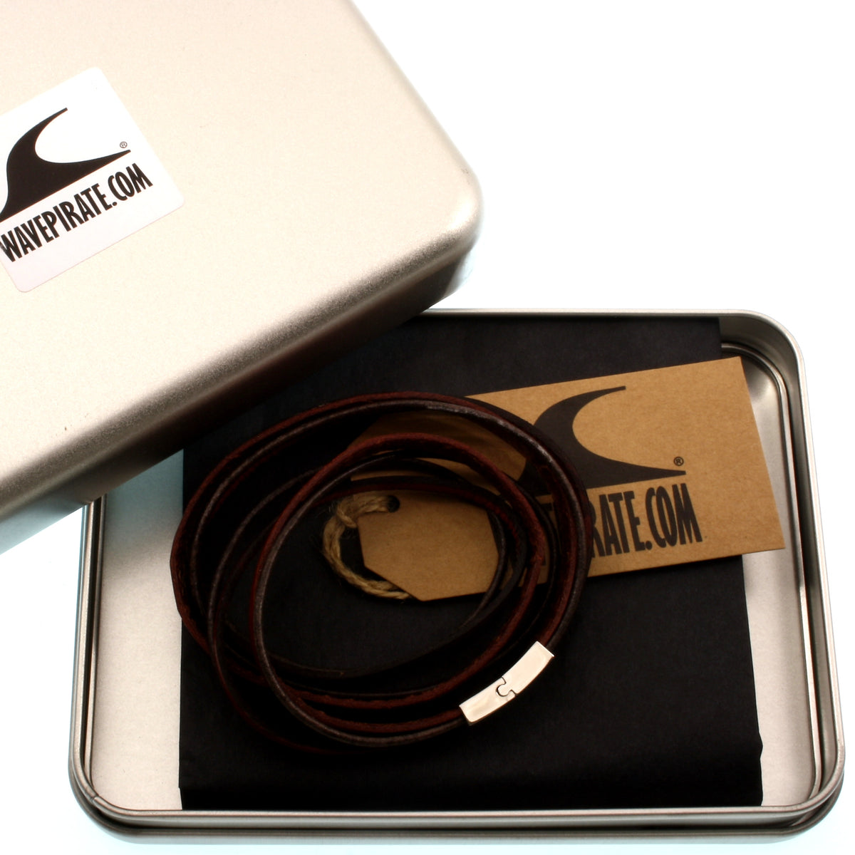 Lederarmband-Herren-Rockstar-cognac-grau-flach-Edelstahlverschluss-geschenkverpackung-wavepirate-shop