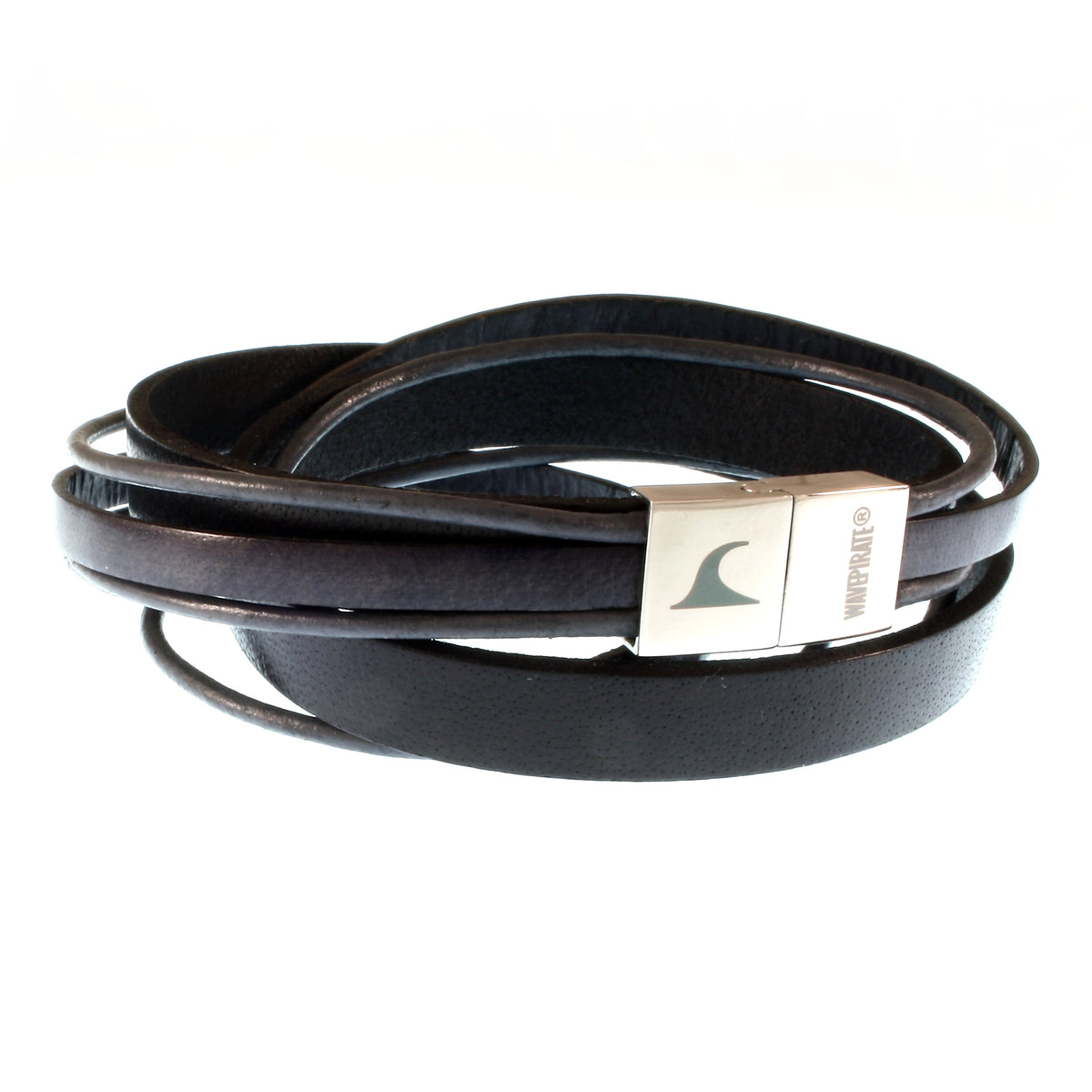 Lederarmband-Herren-Rockstar-schwarz-grau-flach-Edelstahlverschluss-vorn-wavepirate-shop