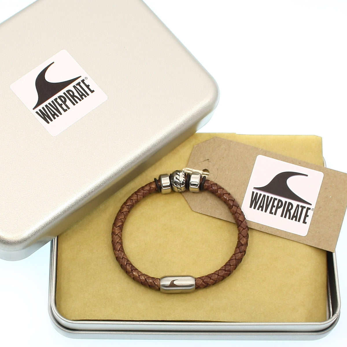 Lederarmband-Herren-cognac-steel-geflochten--Edelstahlverschluss-geschenkverpackung-wavepirate-shop-f