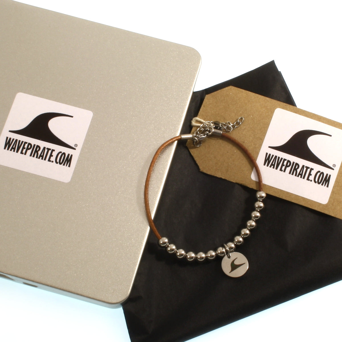 Lederarmband-Herren-damen-fusskette-aloha-cognac-Edelstahlverschluss-geschenkverpackung-wavepirate-shop-z2