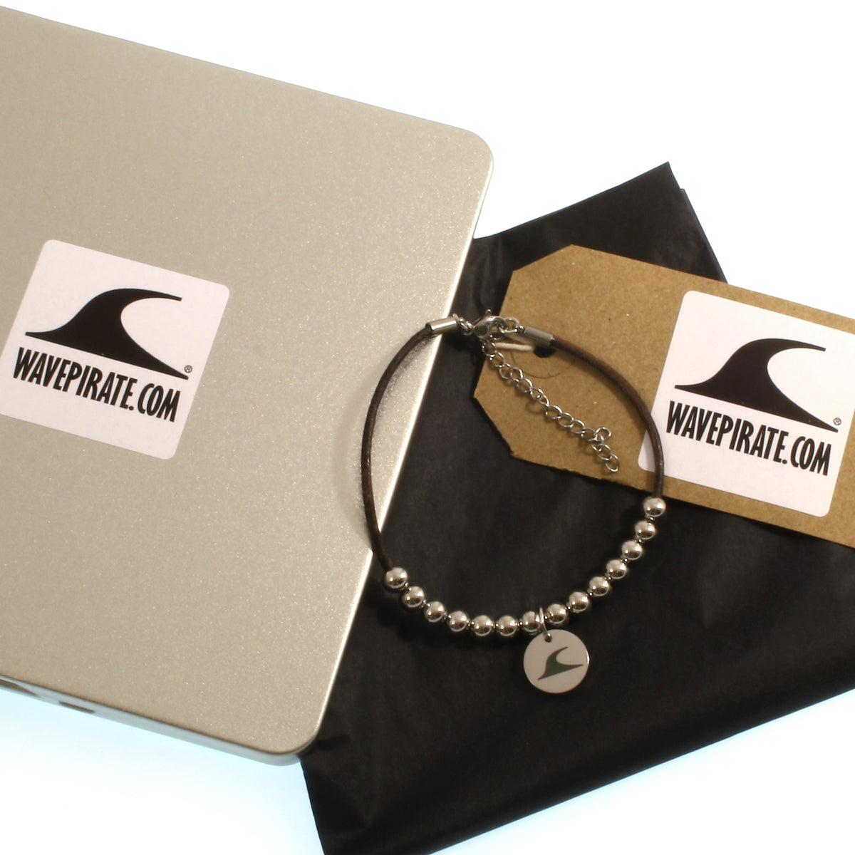 Lederarmband-Herren-damen-fusskette-aloha-dunkelbraun-Edelstahlverschluss-geschenkverpackung-wavepirate-shop-z2
