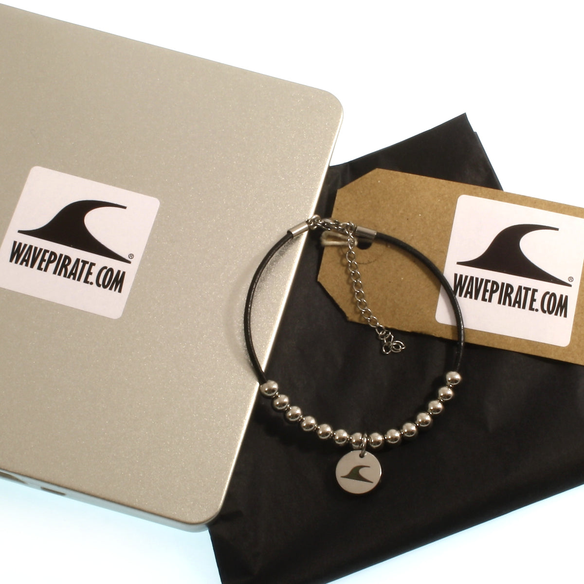 Lederarmband-Herren-damen-fusskette-aloha-schwarz-Edelstahlverschluss-geschenkverpackung-wavepirate-shop-z2