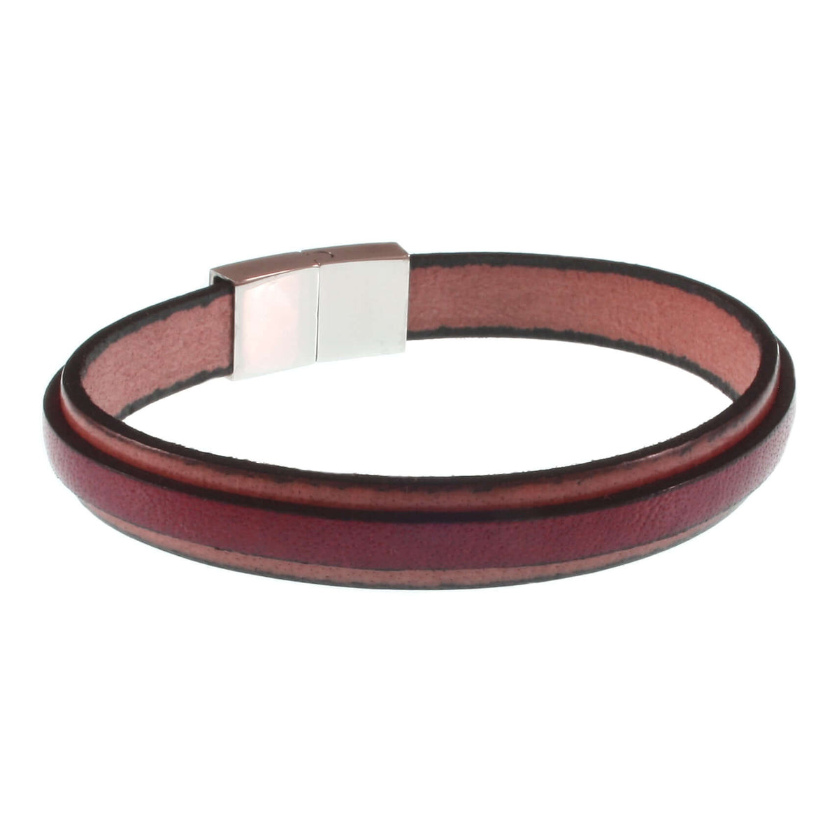 Herren-Leder-Armband-Line-creme-mahagoni-flach-Edelstahlverschluss-hinten-wavepirate-shop