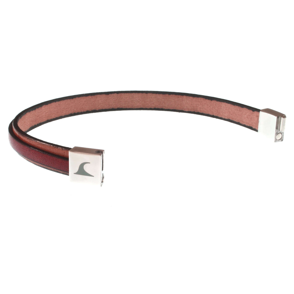 Herren-Leder-Armband-Line-creme-mahagoni-flach-Edelstahlverschluss-offen-wavepirate-shop