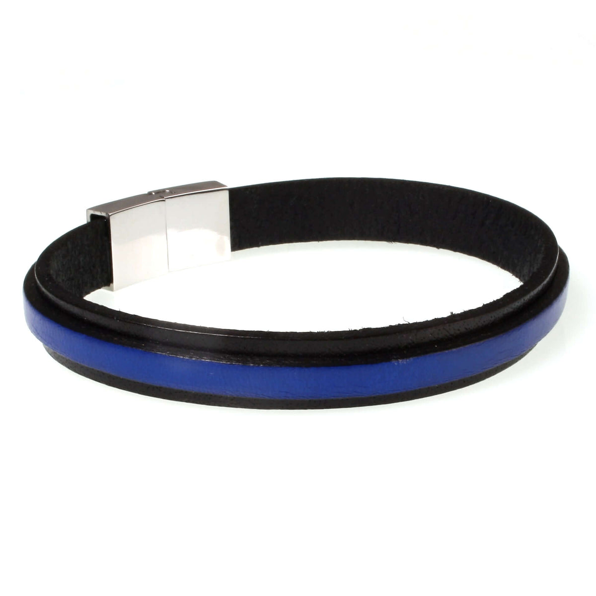 Herren-Leder-Armband-Line-schwarz-blau-flach-Edelstahlverschluss-hinten-wavepirate-shop