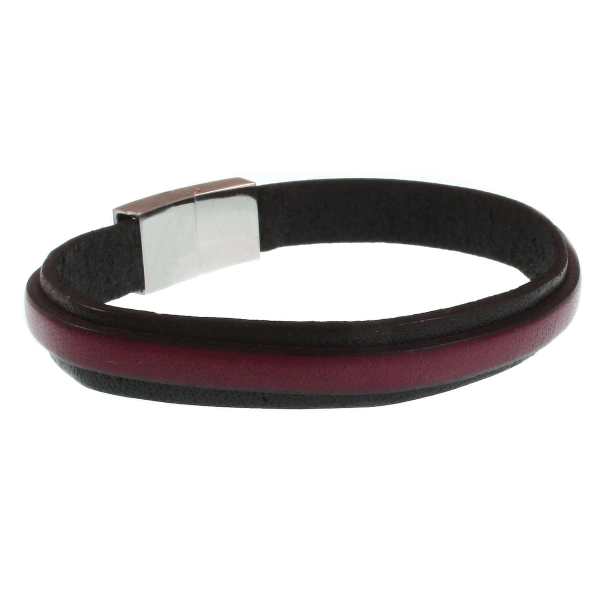 Herren-Leder-Armband-Line-schwarz-mahagoni-flach-Edelstahlverschluss-hinten-wavepirate-shop