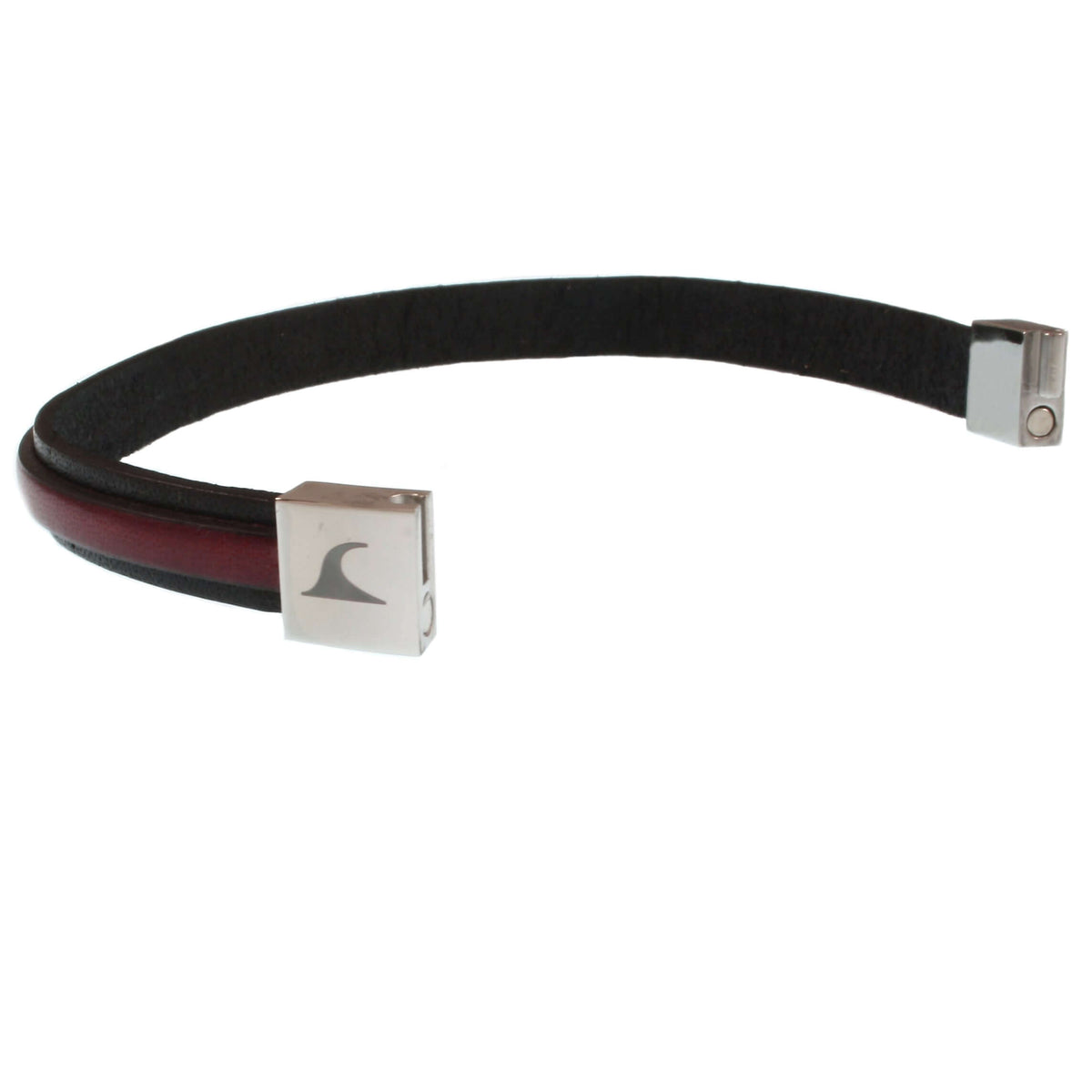 Herren-Leder-Armband-Line-schwarz-mahagoni-flach-Edelstahlverschluss-offen-wavepirate-shop