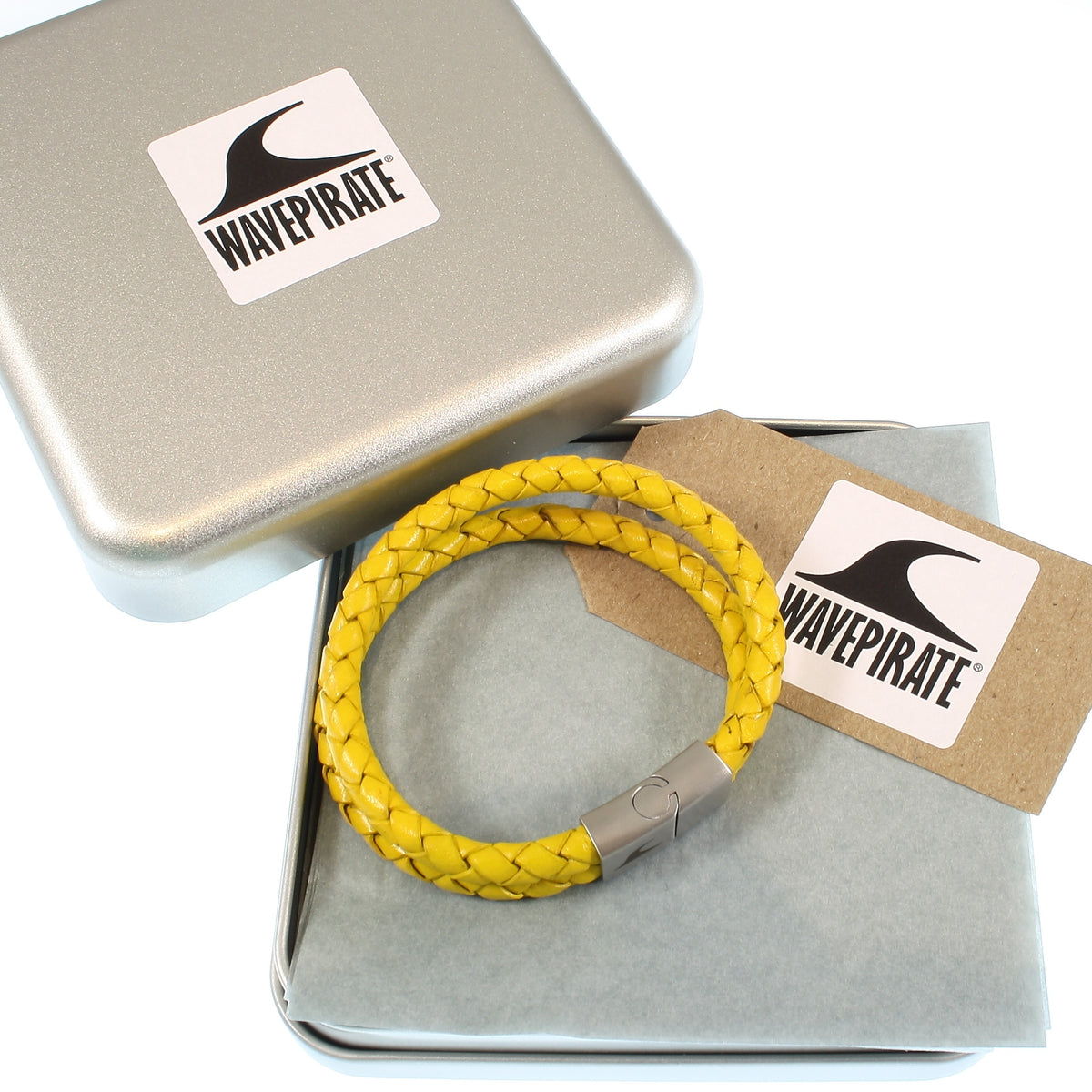 Herren-Leder-Armband-Tarifa-gelb-geflochten-Edelstahlverschluss-geschenkbox-wavepirate-shop-f