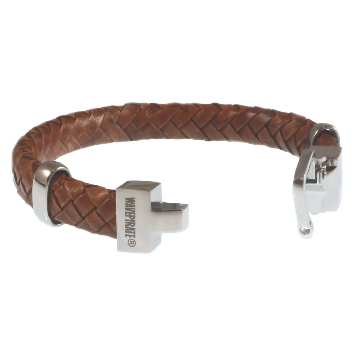 Herren-Leder-Armband-Turn-cognac-geflochten-oval-Edelstahlverschluss-offen-wavepirate-shop-ov