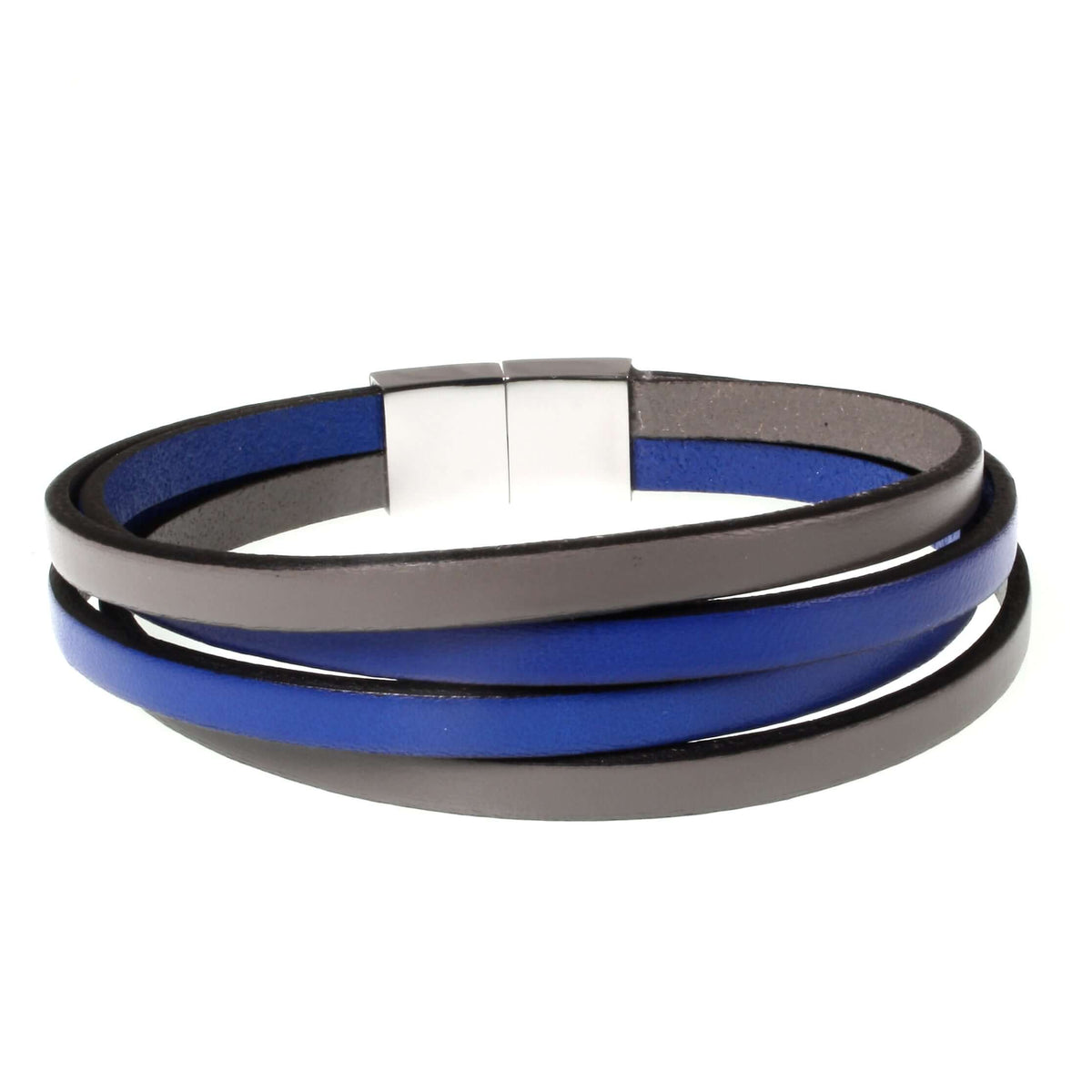 Herren-Leder-Armband-Twist-grau-blau-flach-Edelstahlverschluss-hinten-wavepirate-shop