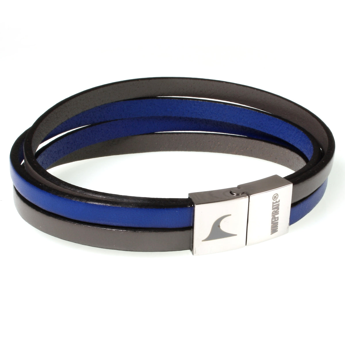 Herren-Leder-Armband-Twist-grau-blau-flach-Edelstahlverschluss-vorn-wavepirate-shop