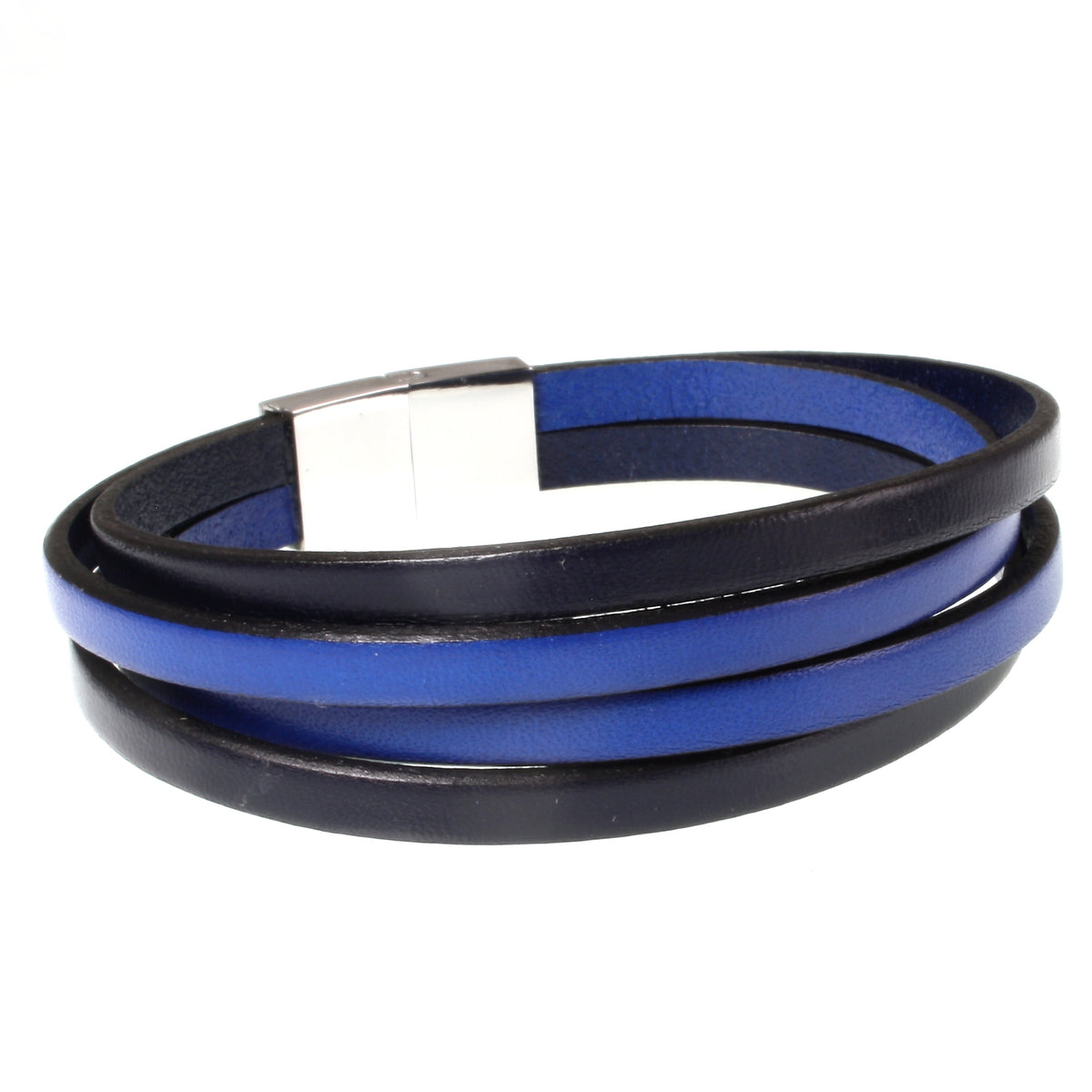 Herren-Leder-Armband-Twist-navy-blau-flach-Edelstahlverschluss-hinten-wavepirate-shop