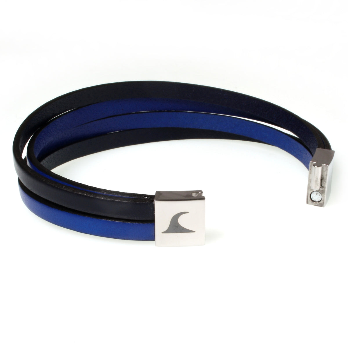 Herren-Leder-Armband-Twist-navy-blau-flach-Edelstahlverschluss-offen-wavepirate-shop