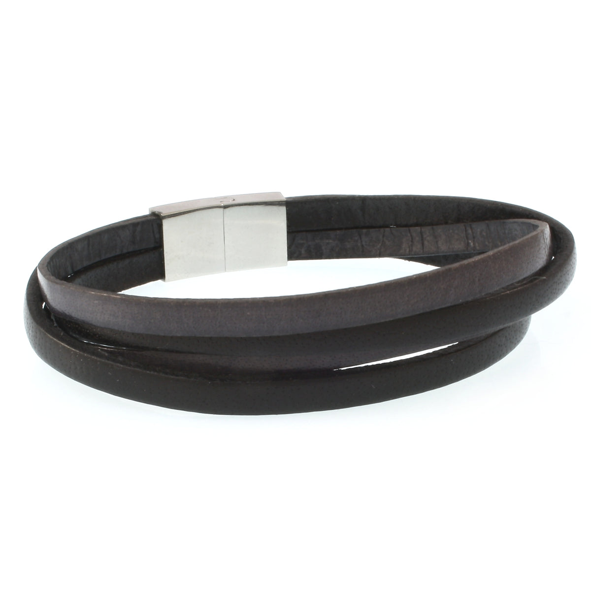 Herren-Leder-Armband-Twist-schwarz-grau-flach-Edelstahlverschluss-hinten-wavepirate-shop