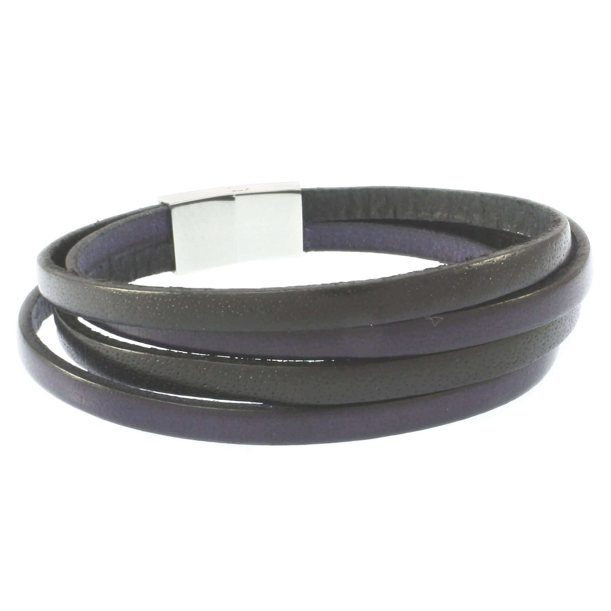 Herren-Leder-Armband-Twist-schwarz-navy-flach-Edelstahlverschluss-hinten-wavepirate-shop