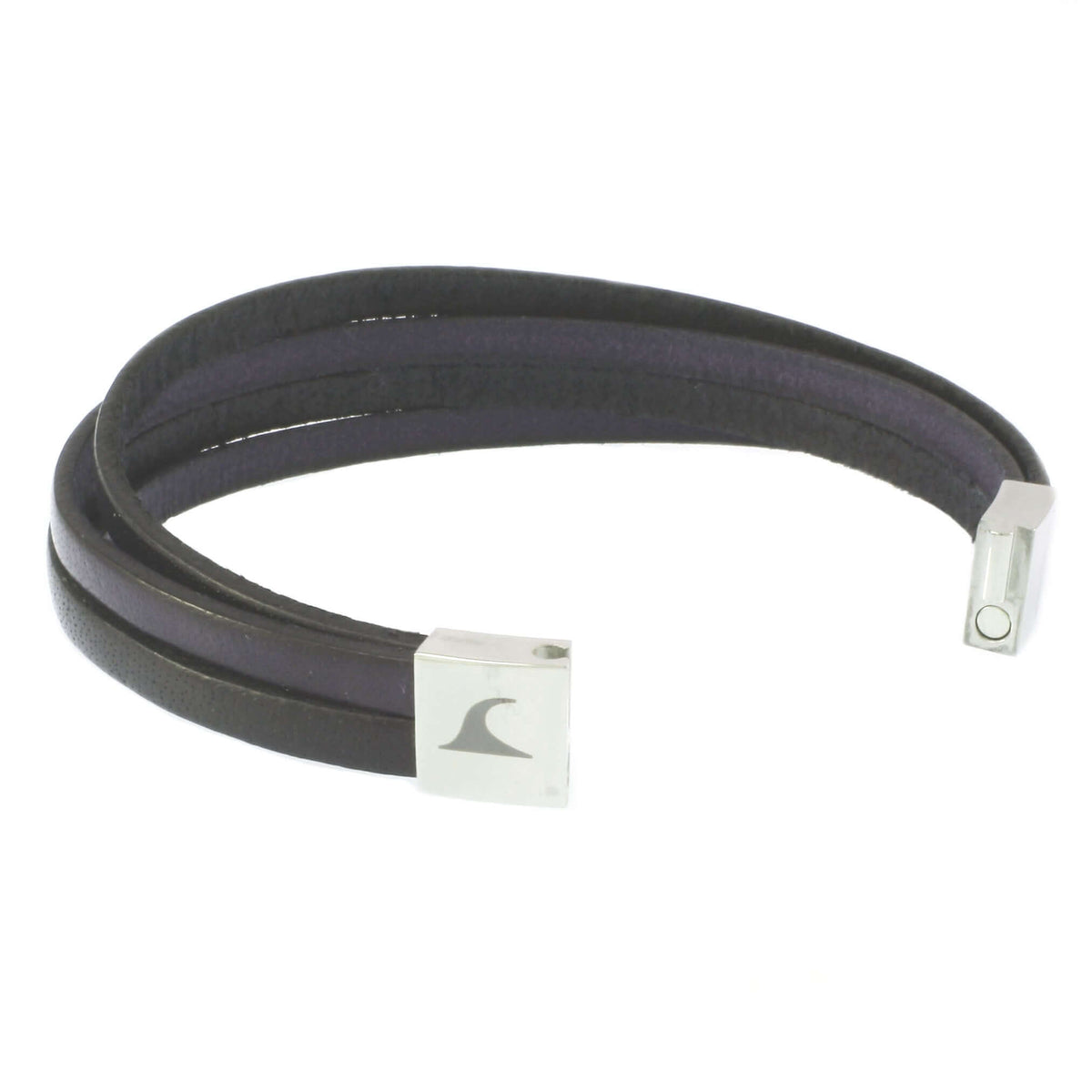 Herren-Leder-Armband-Twist-schwarz-navy-flach-Edelstahlverschluss-offen-wavepirate-shop