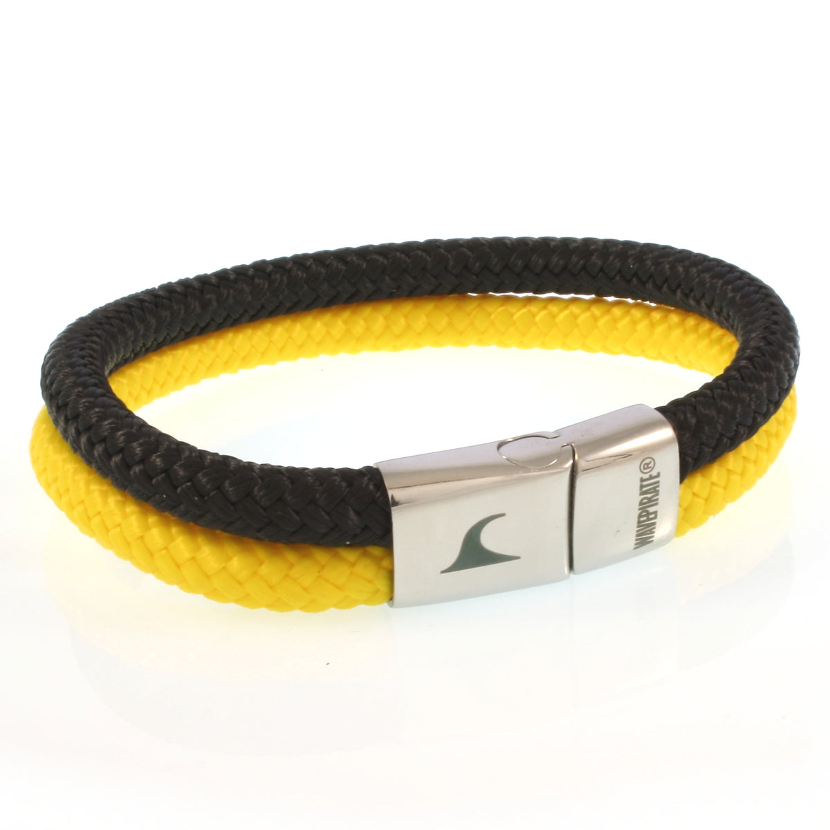 Herren-Segeltau-Armband-Tarifa-schwarz-gelb-geflochten-Edelstahlverschluss-vorn-wavepirate-shop-st