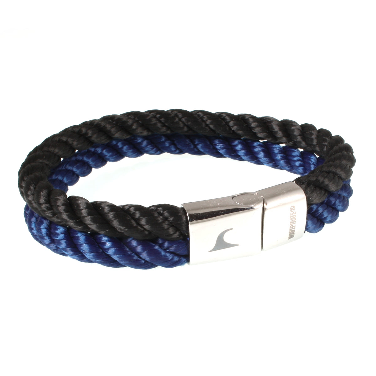 Herren-Segeltau-Armband-Tarifa-schwarz-koenigsblau-geflochten-Kordel-Edelstahlverschluss-vorn-wavepirate-shop-k