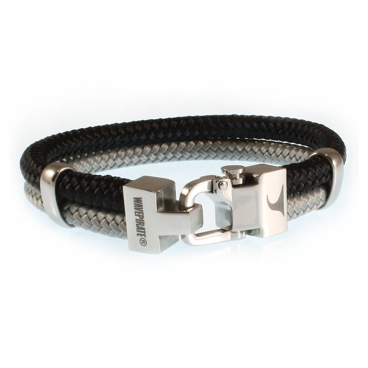 Herren-Segeltau-Armband-Turn-schwarz-grau-geflochten-Edelstahlverschluss-vorn-wavepirate-shop-st