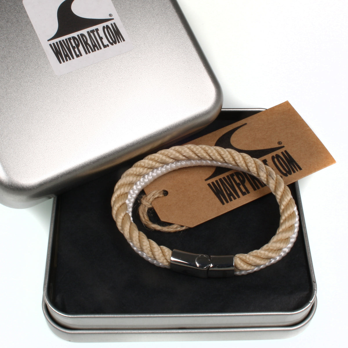 Segeltau-Armband-Herren-Damen-Tarifa-beige-weiss-geschenkverpackung-Edelstahlverschluss-kordel-geflochten-wavepirate-shop-k