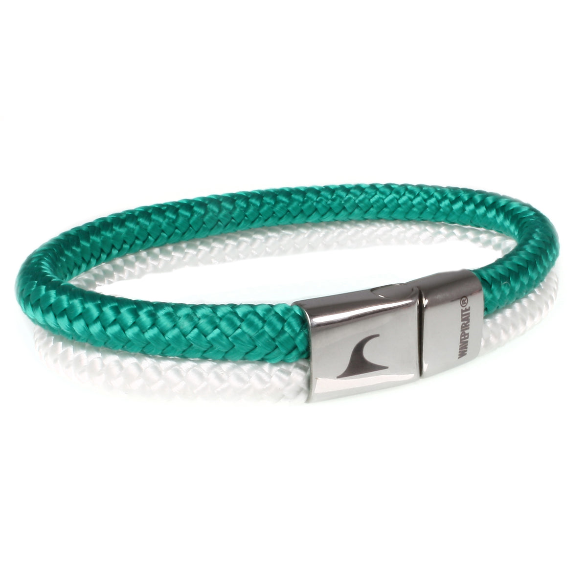 Segeltau-Armband-Herren-Damen-Tarifa-gruen-weiss-vorn-Edelstahlverschluss-geflochten-wavepirate-shop-st