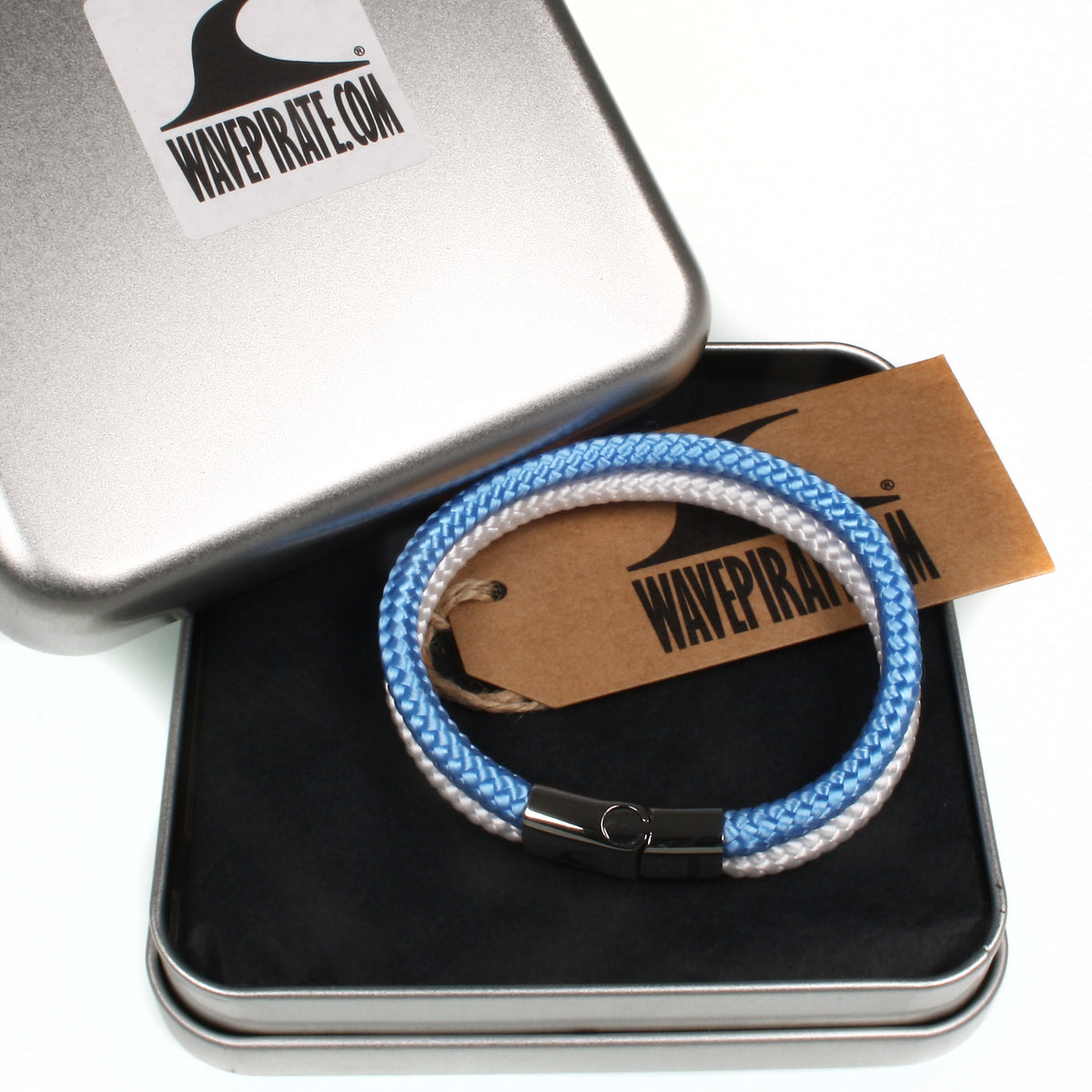 Segeltau-Armband-Herren-Damen-Tarifa-hellblau-weiss-geschenkverpackung-Edelstahlverschluss-geflochten-wavepirate-shop-st