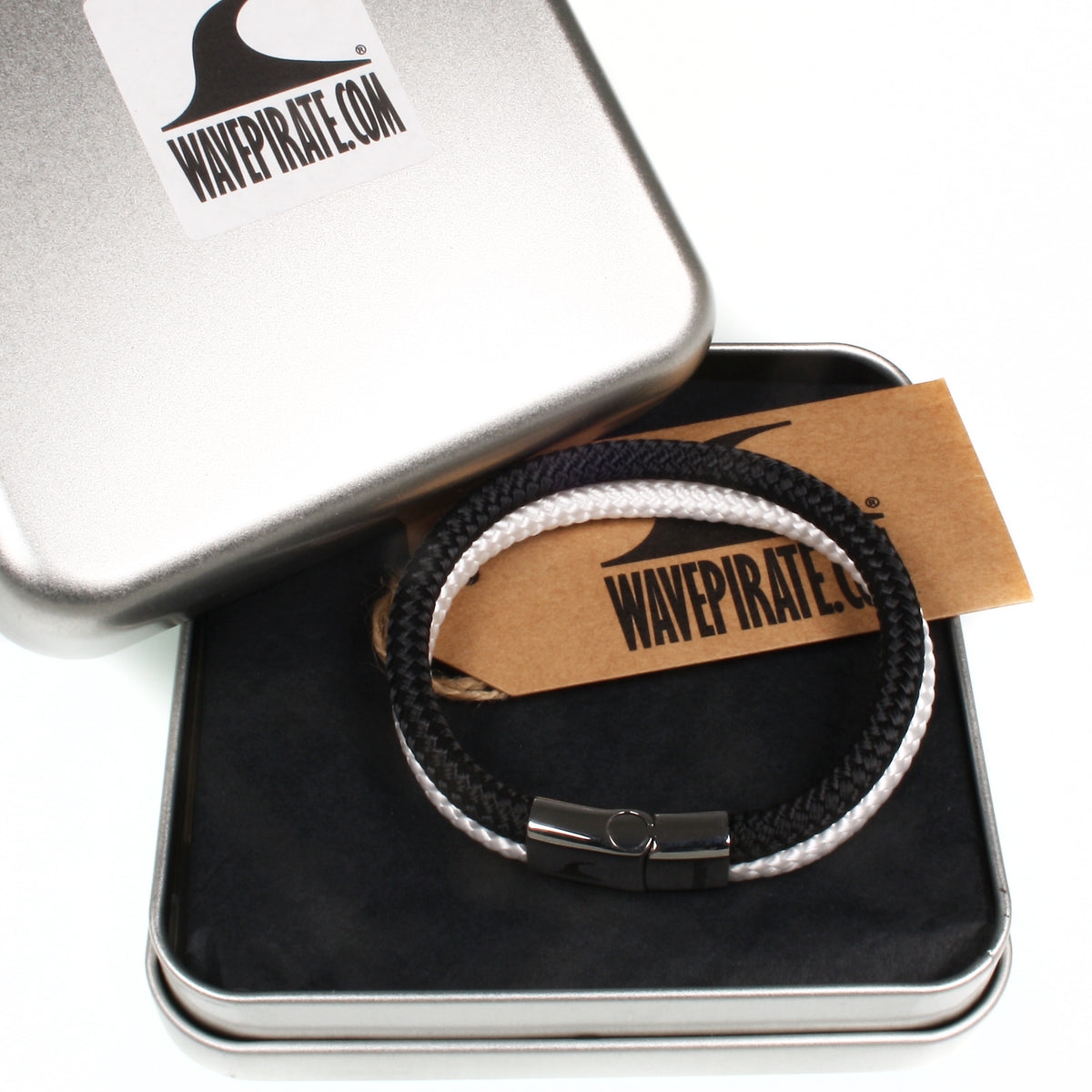 Segeltau-Armband-Herren-Damen-Tarifa-schwarz-weiss-geschenkverpackung-Edelstahlverschluss-geflochten-wavepirate-shop-st