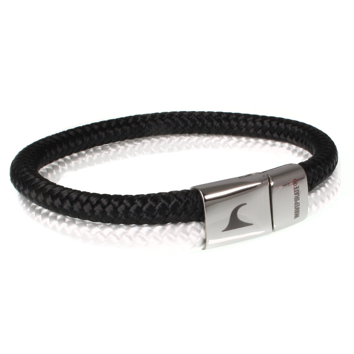 Segeltau-Armband-Herren-Damen-Tarifa-schwarz-weiss-vorn-Edelstahlverschluss-geflochten-wavepirate-shop-st