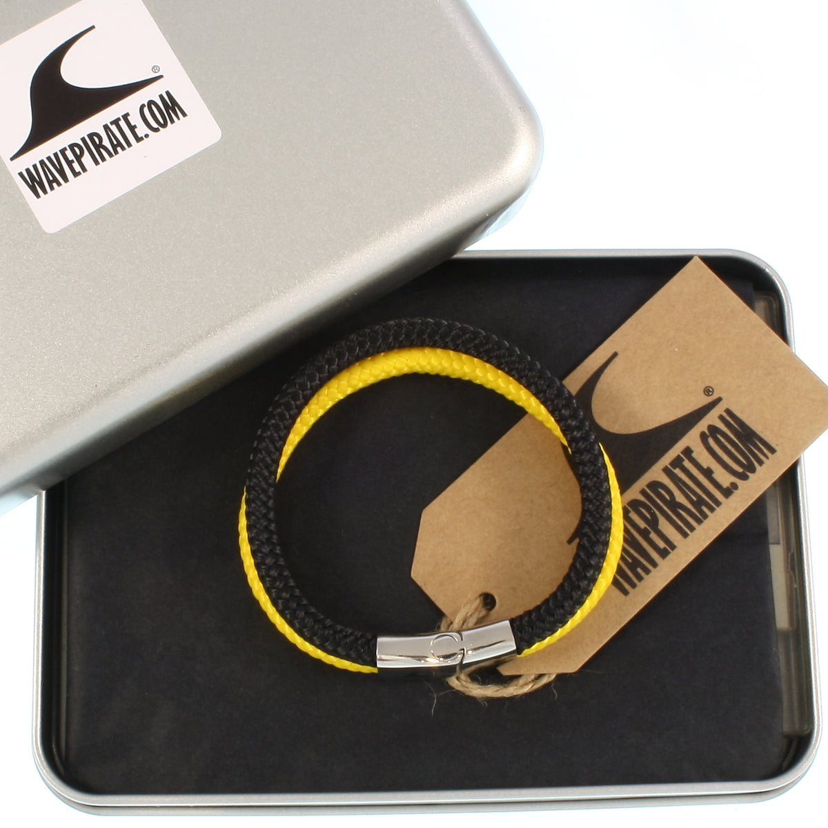 Segeltau-Armband-Herren-Tarifa-schwarz-gelb-geflochten-Edelstahlverschluss-geschenkbox-wavepirate-shop-st