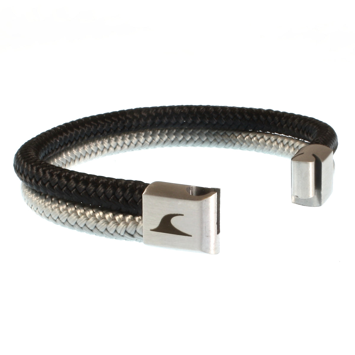 Segeltau-Armband-Herren-Tarifa-schwarz-grau-geflochten-Edelstahlverschluss-offen-wavepirate-shop-st