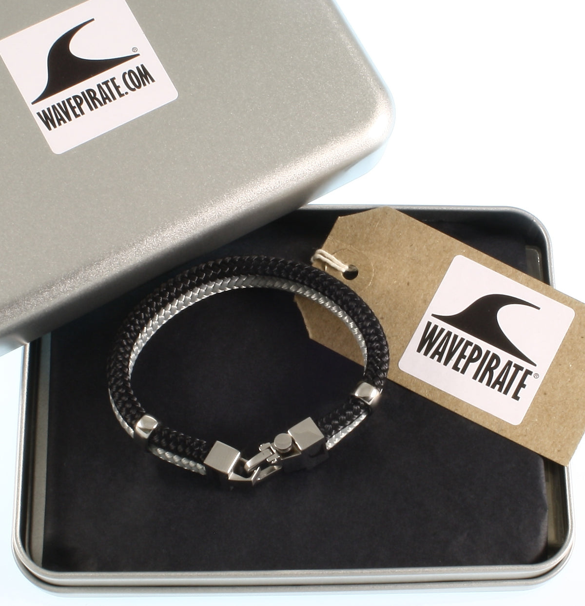 Segeltau-Armband-Herren-Turn-schwarz-grau-geflochten-Edelstahlverschluss-geschenkbox-wavepirate-shop-st