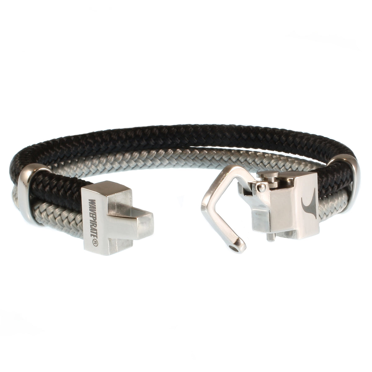 Segeltau-Armband-Herren-Turn-schwarz-grau-geflochten-Edelstahlverschluss-offen-wavepirate-shop-st