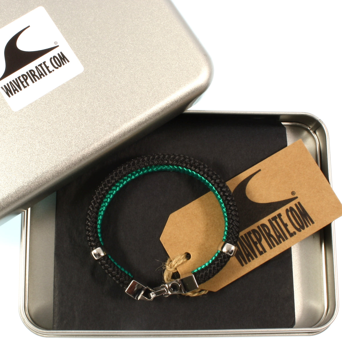 Segeltau-Armband-Herren-Turn-schwarz-gruen-geflochten-Edelstahlverschluss-geschenkbox-wavepirate-shop-st