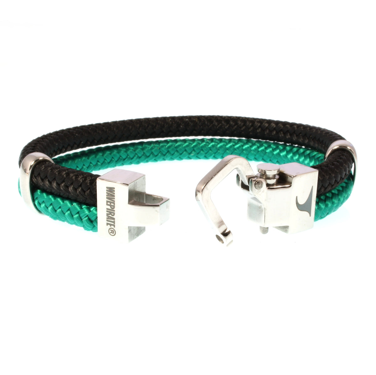 Segeltau-Armband-Herren-Turn-schwarz-gruen-geflochten-Edelstahlverschluss-offen-wavepirate-shop-st