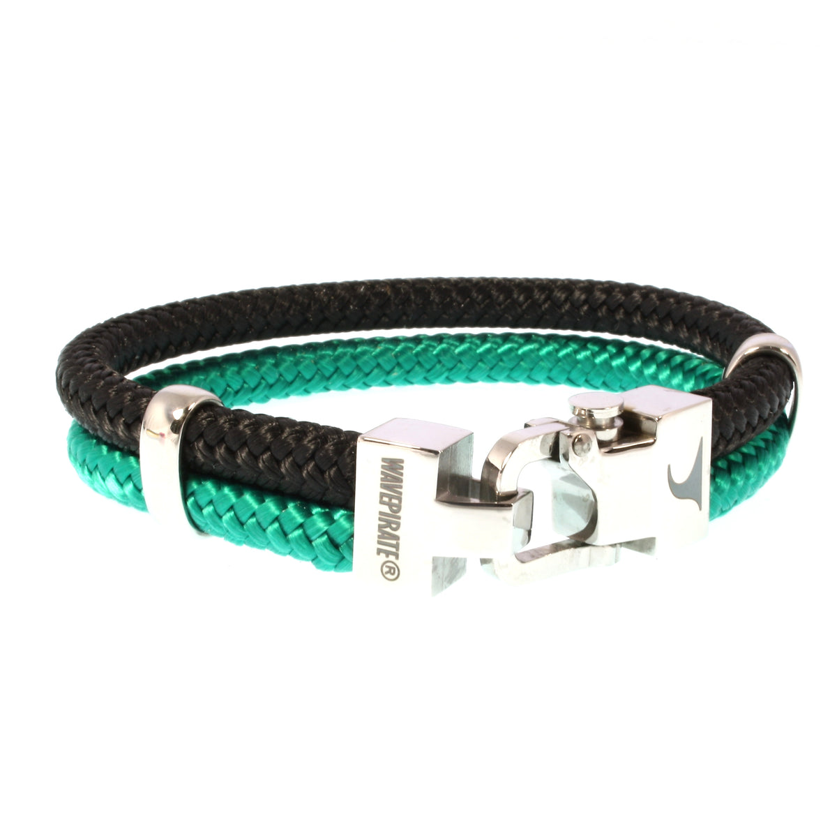 Segeltau-Armband-Herren-Turn-schwarz-gruen-geflochten-Edelstahlverschluss-vorn-wavepirate-shop-st