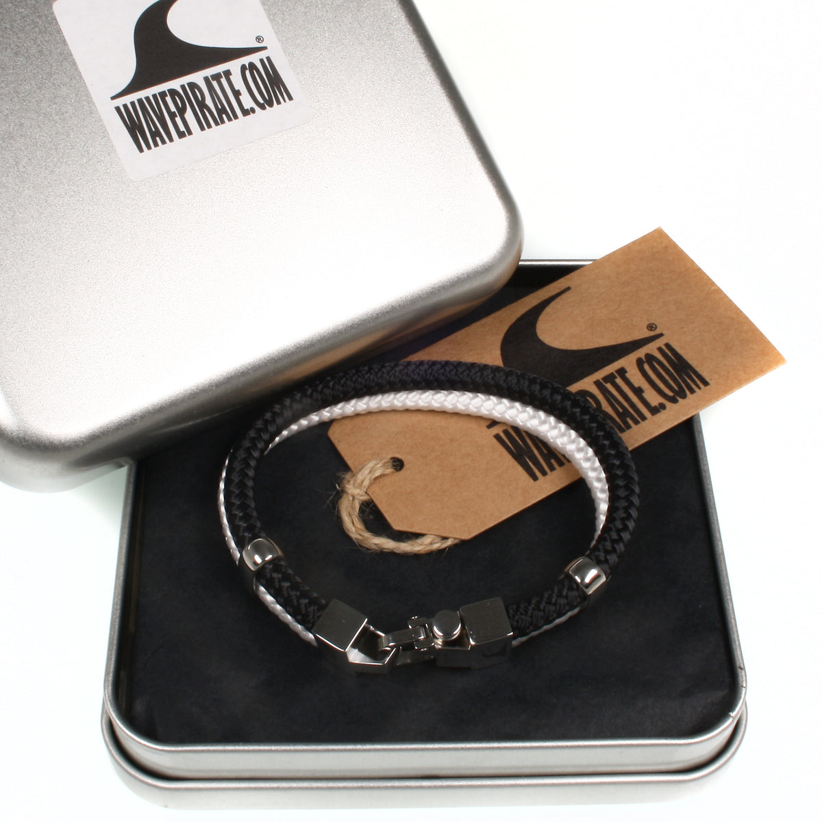 Segeltau-Armband-Herren-Turn-schwarz-weiss-geflochten-Edelstahlverschluss-geschenkverpackung-wavepirate-shop-st