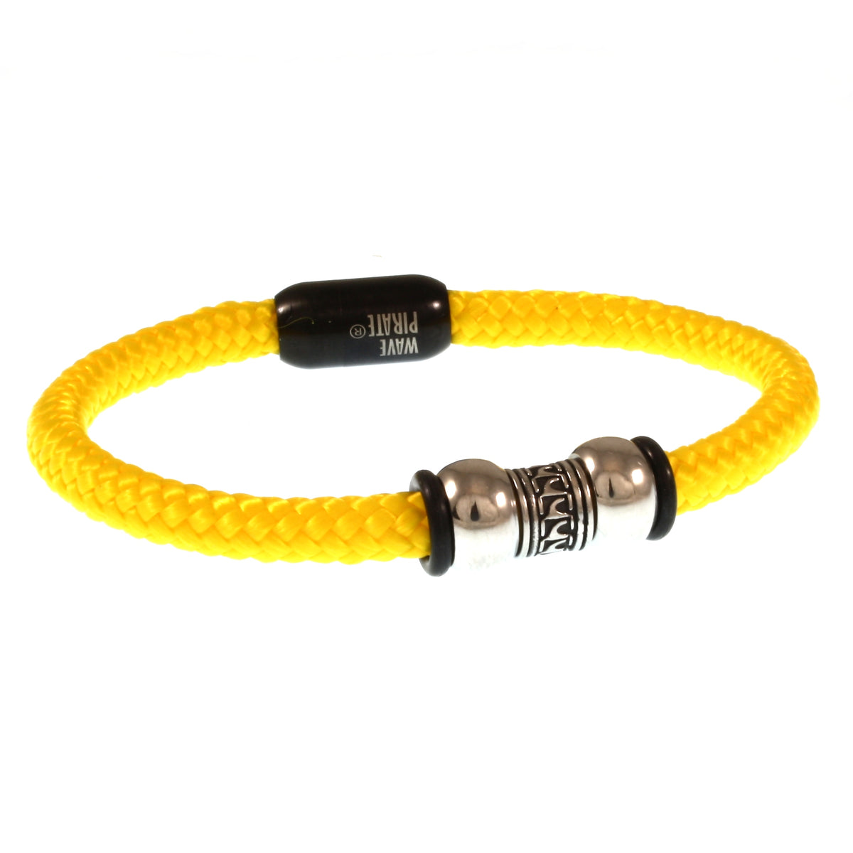 Segeltau-Armband-Herren-atoll-gelb-schwarz-geflochten-Edelstahlverschluss-vorn-wavepirate-shop-st