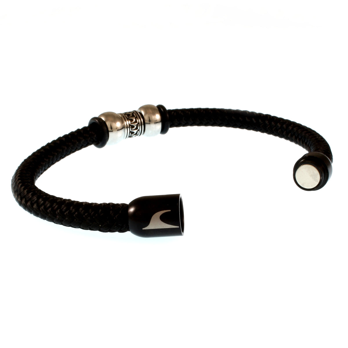 Segeltau-Armband-Herren-atoll-schwarz-geflochten-Edelstahlverschluss-offen-wavepirate-shop-st