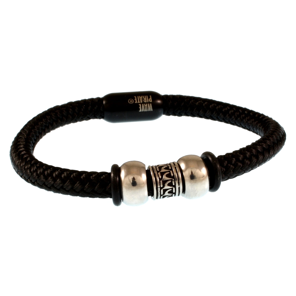 Segeltau-Armband-Herren-atoll-schwarz-geflochten-Edelstahlverschluss-vorn-wavepirate-shop-st