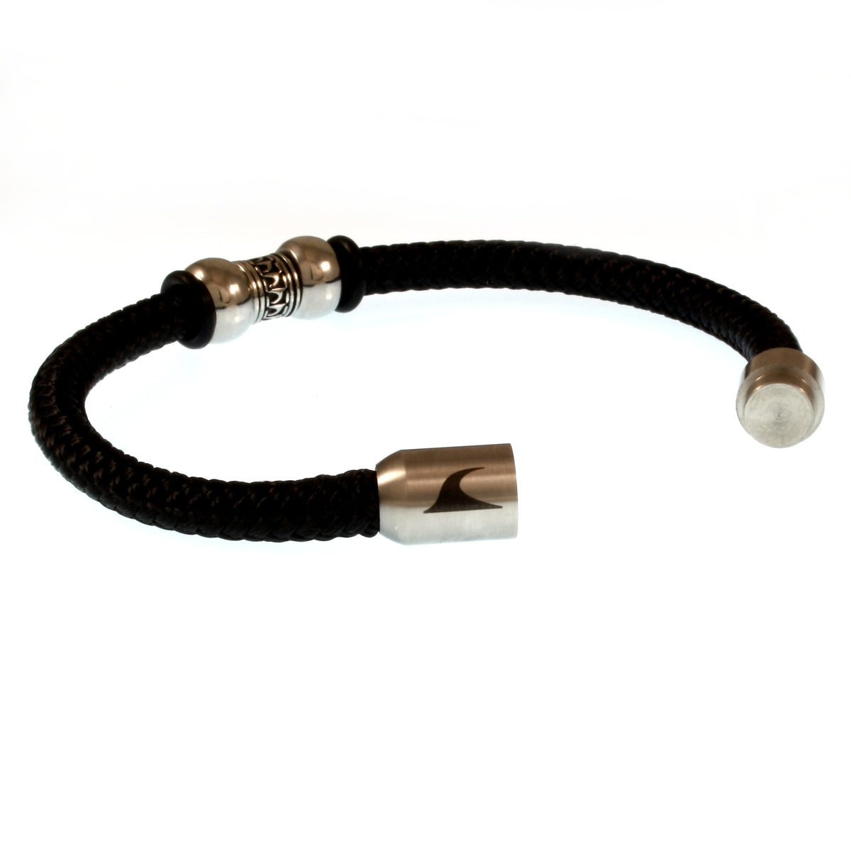 Segeltau-Armband-Herren-atoll-schwarz-silber-geflochten-Edelstahlverschluss-offen-wavepirate-shop-st