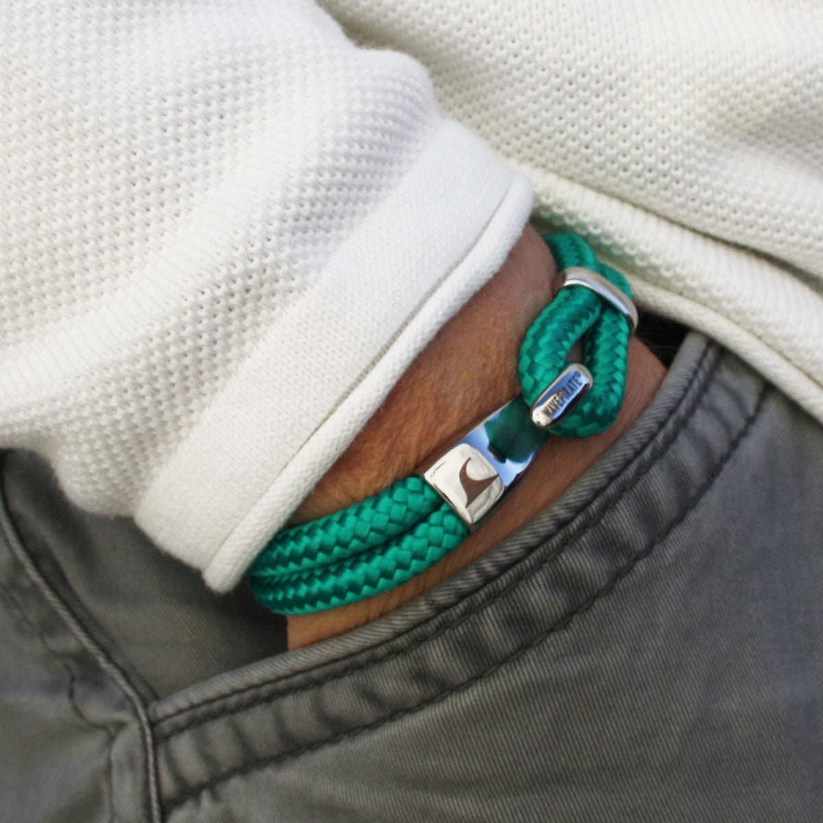 Segeltau-Armband-Herren-damen-Peak-gruen-geflochten-Edelstahlverschluss-getragen-wavepirate-shop-st