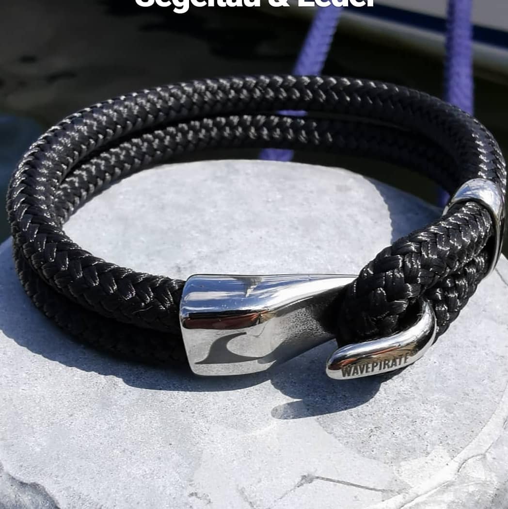 Segeltau-Armband-Herren-damen-Peak-schwarz-geflochten-Edelstahlverschluss-detail-wavepirate-shop-st