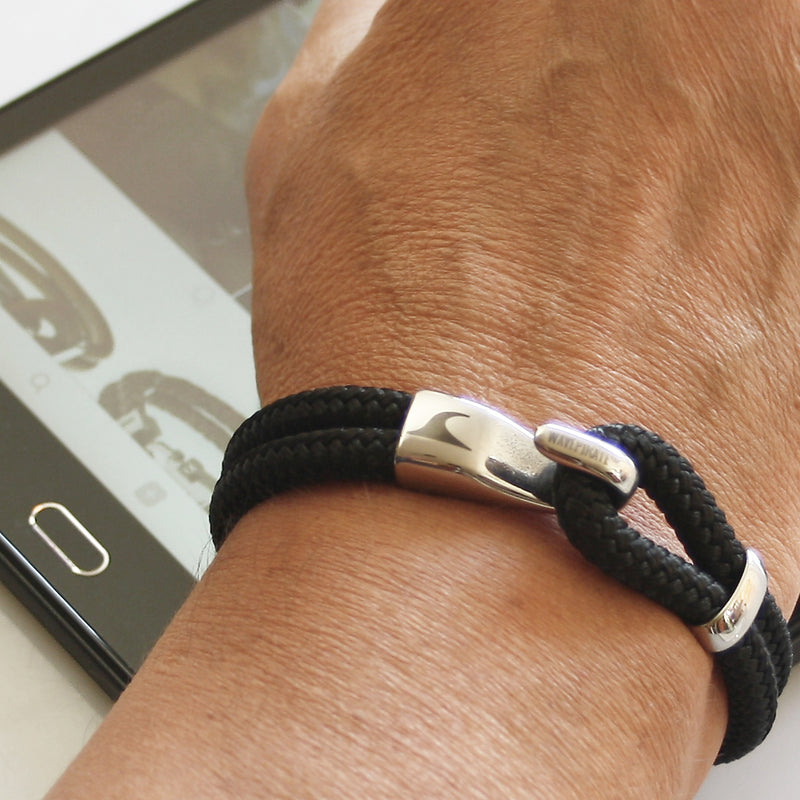 Segeltau-Armband-Herren-damen-Peak-schwarz-geflochten-Edelstahlverschluss-getragen-wavepirate-shop-st