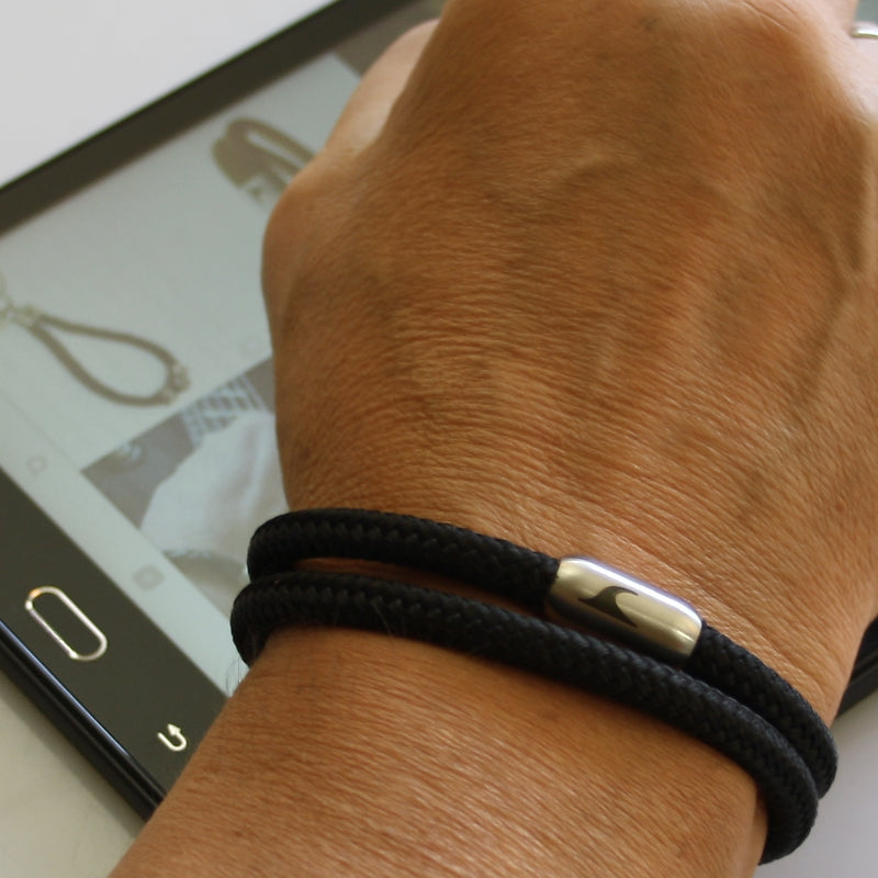 Segeltau-Armband-Herren-hawaii-schwarz-silber-Edelstahlverschluss-getragen-wavepirate-shop-st