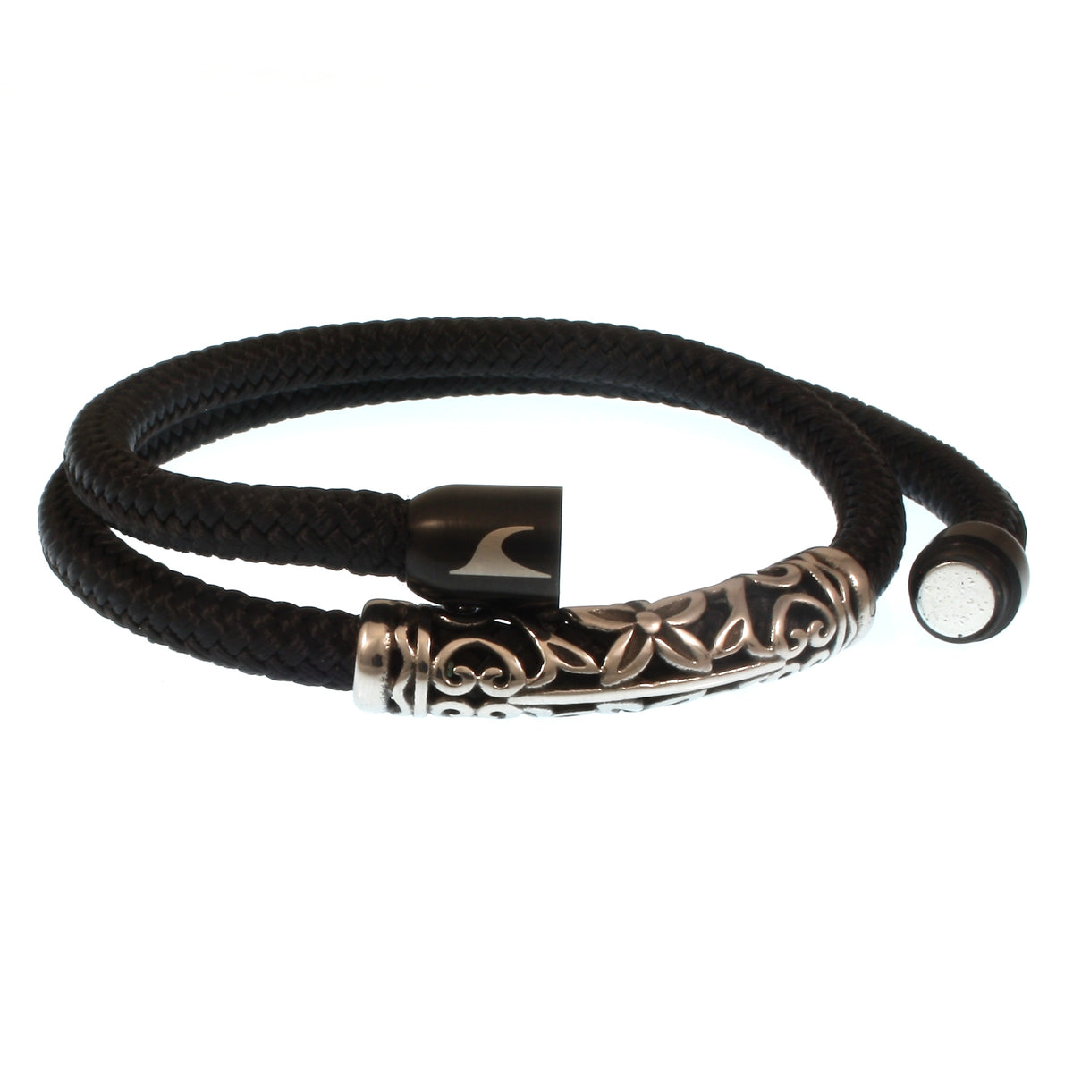 Segeltau-Armband-Herren-hawaii-xo-schwarz-Edelstahlverschluss-offen-wavepirate-shop-st