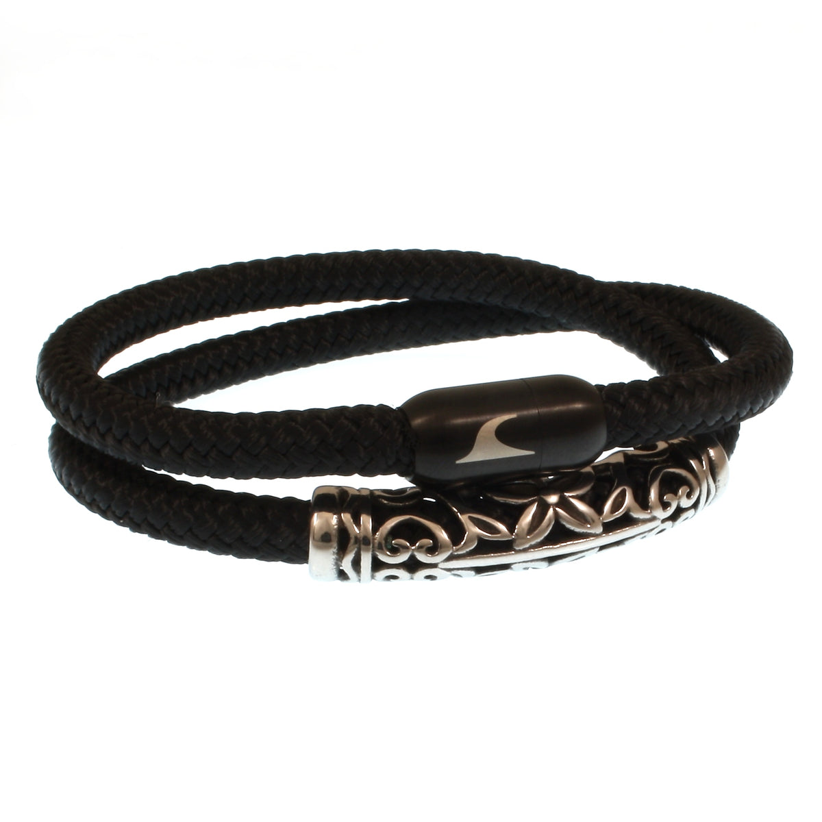 Segeltau-Armband-Herren-hawaii-xo-schwarz-Edelstahlverschluss-vorn-wavepirate-shop-st