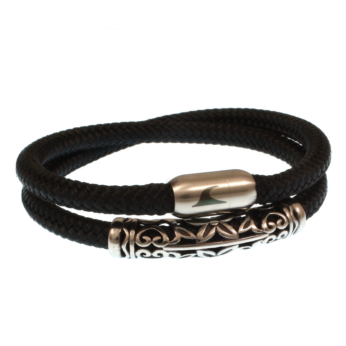 Segeltau-Armband-Herren-hawaii-xo-schwarz-silber-Edelstahlverschluss-vorn-wavepirate-shop-st