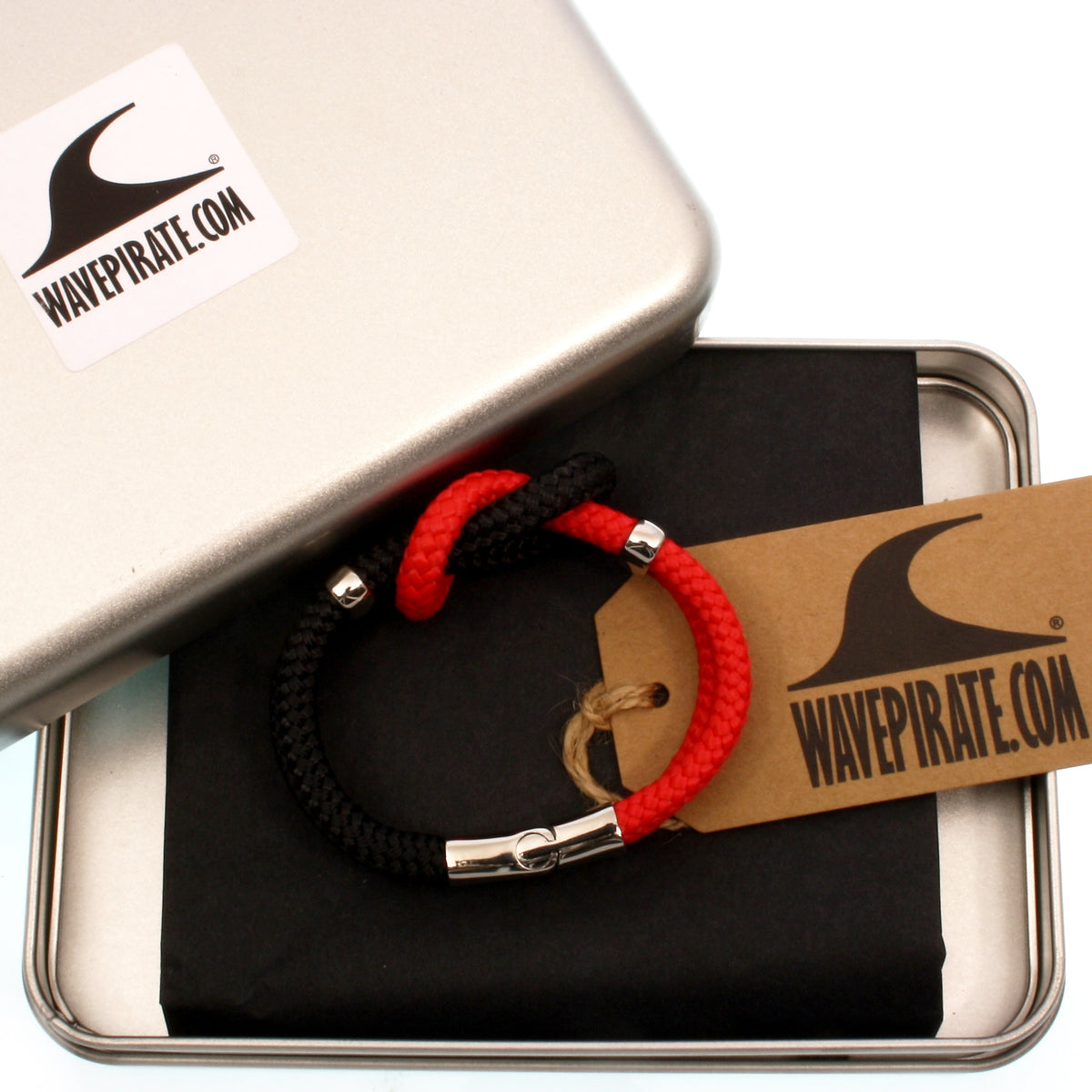 Segeltau-armband-Damen-pure-schwarz-rot-silber-geflochten-Edelstahlverschluss-geschenkverpackung-wavepirate-shop-st