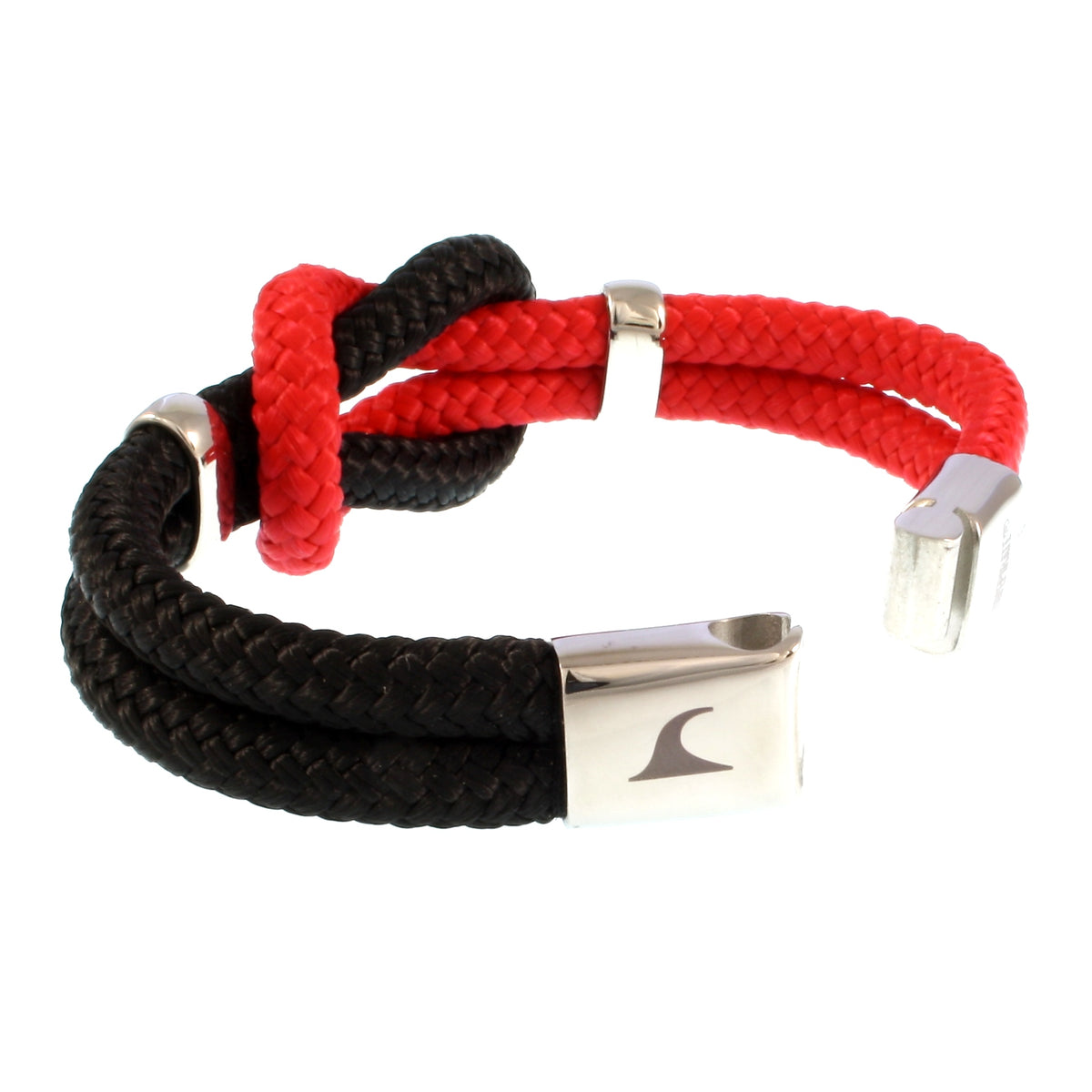 Segeltau-armband-Damen-pure-schwarz-rot-silber-geflochten-Edelstahlverschluss-offen-wavepirate-shop-st